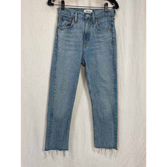 Agolde 'Cherie' Blue Cotton High Rise Straight Denim Jean Size 24 - Picture 2 of 5
